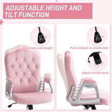 Vinsetto Home Office Chair, Velvet Computer Chair, Button Tufted Backrest With Swivel Wheels, Adjustable Height And Tilt Function, Pink - Pink - View 5
