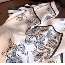 1件印花方巾头巾，百搭配饰，适合日常时尚，女士方巾/领巾，可搭配连衣裙 - 黑色 - 查看 5