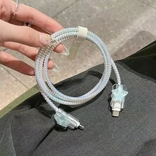 5 件粉色蝴蝶结和白色珍珠花设计 20W/18W 手机充电器套装，包含充电线保护器、充电头盖，兼容 充电器，馈赠佳品 Nan 充电器保护器充电器外壳手机配件 - 藍色 - 查看 4