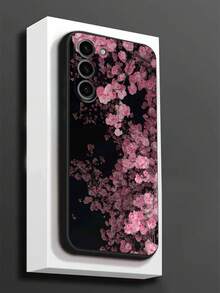 1pc Black Floral Anti-Drop Anti-Slip Black Phone Case Compatible With Galaxy A04e/A05s/A13/A14/A15/A34/A35/A50/A52/A53/A54/S21/S22/S23/S24/S25/S25Ultra - Black - View 2