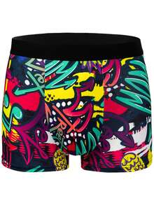 10 buc/pachet chiloți bărbătești cu modele imprimate asortate, pantaloni scurți boxer confortabili, lenjerie sport cu talie medie elastică, lenjerie bărbătească la modă, chiloți boxer imprimați - Multicolor - Vizualizare 6