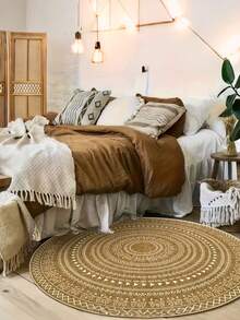 1pc Bohemian Style Round Area Rug - Vibrant Geometric Pattern, Decorative Carpet, Bedroom Decor, Small Rug, Carpet, Home Decor, Living Room Rug, Bedroom Rug, Living Room Home Decor, Outdoor Rug, Washable Rug - Multicolor - View 4