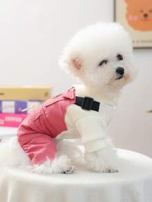 1pc Pet Clothes, Dog/Cat Outfit, Poodle, Teddy, Small Dog/Puppy, Happy Puppy/Kitten, Casual Fashion Cute Comfortable Summer Bib Pants - Coral Pink