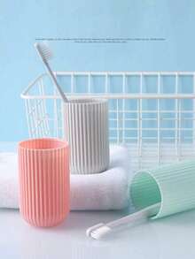 1 pieza Portátil Estuche para Cepillo de Dientes de Viaje, Vaso Multifuncional para Enjuague, Adecuado para Viajes, Almacenamiento, Baño, Herramientas de Cuidado Oral - Rosa - Ver 8