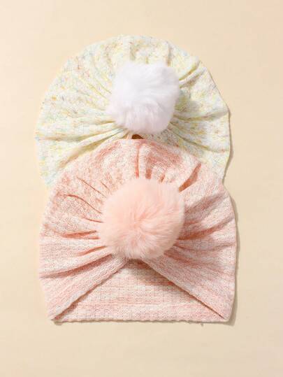 2pcs/Set Soft & Cozy Pink Cute Baby Beanie & Headband Set, Suitable For Daily Wear All Seasons