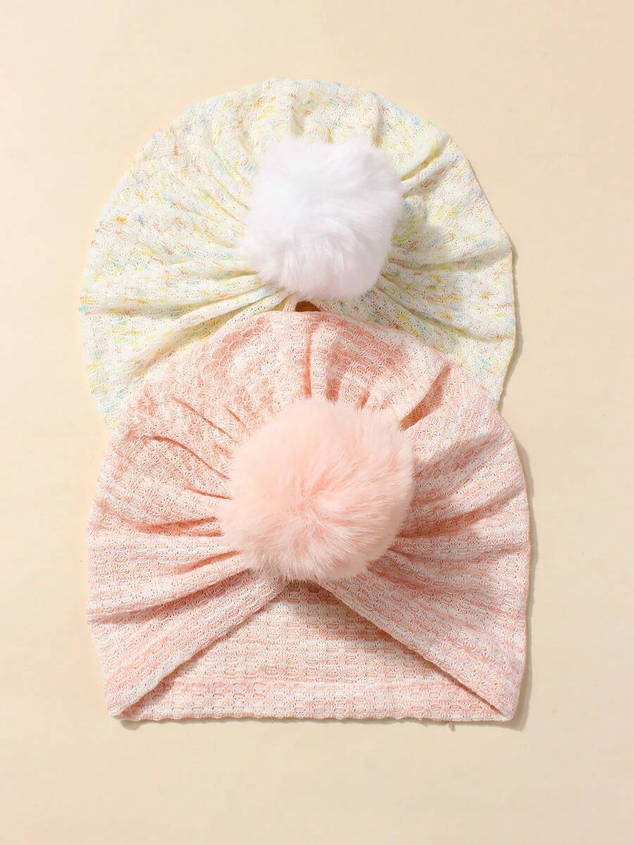 2pcs/Set Soft & Cozy Pink Cute Baby Beanie & Headband Set, Suitable For Daily Wear All Seasons - Multicolor - View 1
