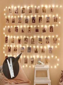 1 pieza Luces de cadena con pinzas para fotos, luz nocturna LED con pinzas transparentes y luces de cable de cobre, decoración del hogar, decoración de fiestas, decoración de cumpleaños, adecuado para bodas, patios, salas de estar, dormitorios, decoración de jardines, decoración navideña