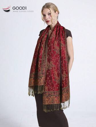 波西米亚风流苏和佩斯利提花羊绒披肩/围巾/裹巾 冬季秋季