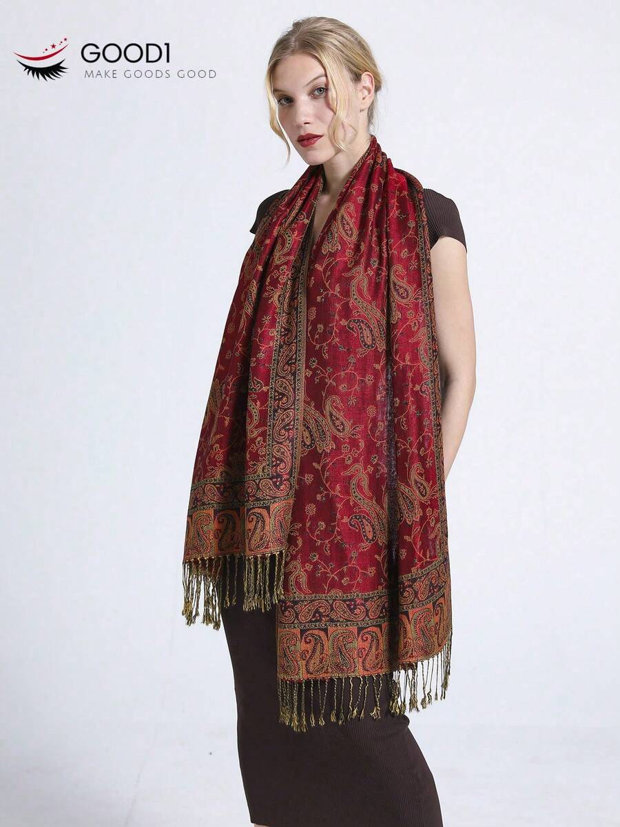 波西米亚风流苏和佩斯利提花羊绒披肩/围巾/裹巾 冬季秋季