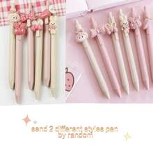 3-6支0.5毫米黑色凝胶墨水塑料点击粉色奶油色可爱女孩笔，2种款式随机发送 - 多色 - 查看 16