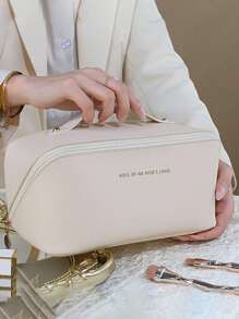 PU Leather Waterproof Cosmetic Bag, Large Capacity Double Layer Cosmetic Bag, Multifunctional Travel Storage Bag, Cosmetics Organization And Storage,Organization,Cosmetic Storage Bag, Skin Care Bag, Large Capacity Toiletries Bag, Travel Home Cosmetic Bag Organizer, Cosmetic Storage Bag