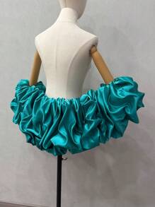 1pc Bridal Shawl With Ruffles, Detachable Satin Exaggerated Puff Sleeves Cape, Bridal Accessory - Multicolor - View 19