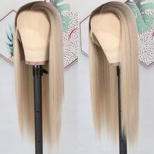 Purple Color Lace Front Wigs Pre Plucked Hairline Long Straight Wigs For Fashion Women Girls Party Daily Wear Glueless Dark Purple Lace Front Synthetic Wigs 13x4 Free Part Heat Resistant Fiber Hair 28 Inch 180% Density - 漸變金色 - 查看 5