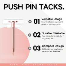 120 PCS Flat Gold Push Pins Wall Thumb Tacks Walls Flat Thumbtacks Push Pin Bulletin Board Shadow Box Display Thumbtack Cork Board - 清晰的黑色 - 查看 8