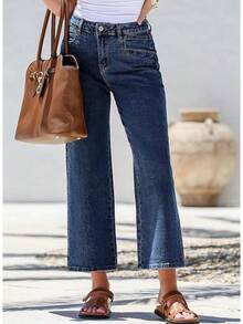 Sidefeel Wide Leg Jeans Straight Leg Denim Pants Zimbaplatinumhalloween - 深藍色 - 查看 6