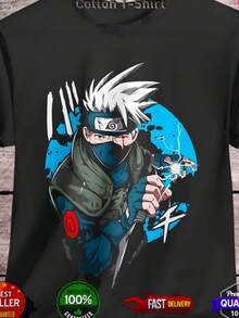 Kakashi Shirt Shippuden Sasuke Itachi Anime Unisex Tee T-Shirt All Size (3) - 黑色 - 查看 1