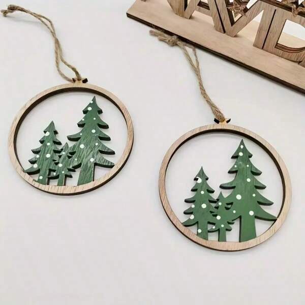 Rustic Christmas Tree Ornaments - 2 Packs Wooden Round Pendants, Festive Hanging Decorations, No Electricity Required, Perfect For The Holiday Season, Christmas Forest Themed Artificial Wooden Round