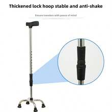 Quad Cane 4 Prong Small Base Feet Walking Stick Mobility Aid Height Adjustable - Silver - View 8