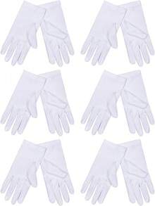 SATINIOR 6 Pairs Black White Kid Costume Glove Short Cosplay Glove Girl Boy Dress Up Halloween Party Opera Accessories - 白色 - 查看 2