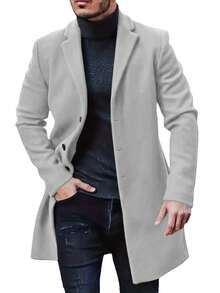 RANTAR Mens Trench Coat Slim Fit Notched Collar Fall Winter Single Breasted Pea Coat Warm Soft Overcoat - 淺灰色 - 查看 1