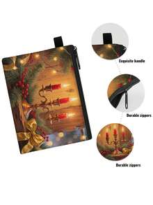 1 pieza Monedero compacto con cremallera, bolsa con cremallera de poliéster de moda y duradera con estampado gráfico con temática navideña, ideal para guardar monedas y pequeños artículos esenciales, regalo divertido con cierre , material duradero, fácil de mantener