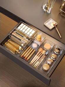 1/5/7/11/12PCS Transparent Crystal Cosmetic Storage Box Set – Drawer Built-In Dividers And Organizers, Desktop Office Stationery Storage Box, Desktop And Drawer Organizer, Suitable For Home Storage, Back-To-School Supplies - Clear - View 5