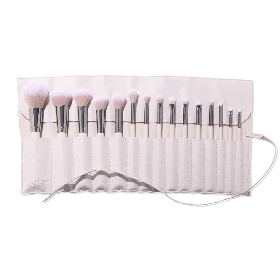 ColourPop Stone Cold Brush Roll Face & Eye Brush Set - Face & Eye Makeup Brush Set - Made With Luxe Synthetic Vegan Bristles - Includes Holder (15 Count) - Ultimate Set - View 1