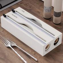 1 szt. dozownik do folii bambusowej, bambusowy organizer kuchenny, pudełko do przechowywania folii aluminiowej i folii plastikowej, odpowiedni do kuchni (biały)