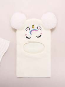 1 件套幼儿 1-6 岁可爱双绒球针织帽和围巾套装，独角兽刺绣拉法帽，柔软舒适的护耳帽，适合秋冬户外穿着 - 獨角獸 - 查看 10