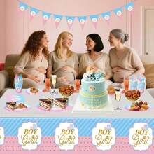 Juego de vajilla para fiesta de revelación de género Jonvell para 16 invitados: Platos, vasos, servilletas, pajitas y mantel de papel para niño o niña