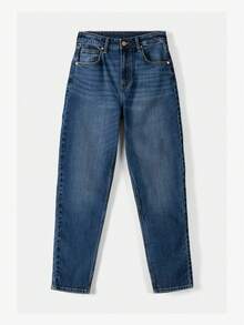 Women's High Waisted Rigid Magic Non-Destroy Straight Leg Jeans Plus Size - Màu xanh lam - Xem 1