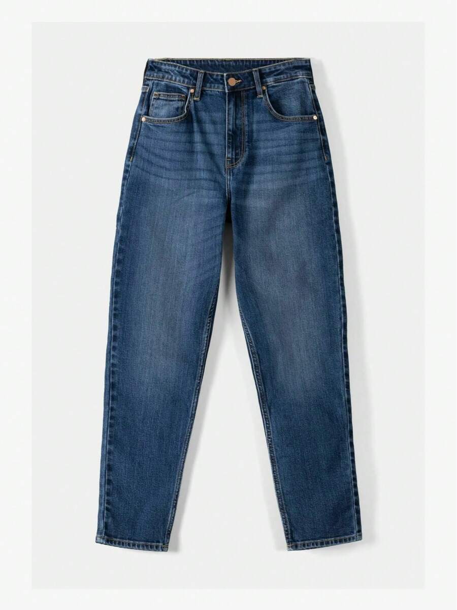 Women's High Waisted Rigid Magic Non-Destroy Straight Leg Jeans Plus Size - Màu xanh lam - Xem 1