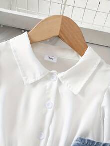 女童春秋两件套：牛仔背带裙 + 长袖衬衫，女童时尚装扮，户外日常穿着，开学季