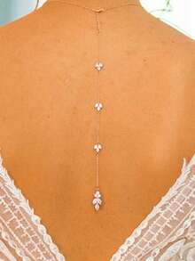 1pc Sexy Tassel Back Chain Body Chain, Minimalist European Style Bridal Leaf Necklace
