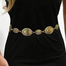 Western Concho Chain Belt For Women Adjustable Metal Waist Chain Belt For Dress Jeans - Vàng - Xem 4