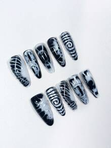 10 naklejek na paznokcie Goth Dark System, wzór kociego oka + czarno-srebrny gradient, tajemniczy filtr przyspawany do opuszków palców, odpowiednie na codzienne randki, popołudniową herbatę i wyjścia