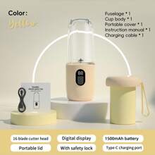 1 Stück 1500mAh aufladbarer 500ml tragbarer Entsafter-Mixer, mit 1 Haupteinheit, 1 Behälterdeckel, 1 Behälter, Hochkapazität, multifunktionaler Fruchtentsafter, Mini Smoothie-Mixer, einfach zu reinigen, zum Herstellen von Milchshakes, Slushes, Säften, ideal für Zuhause und Reisen