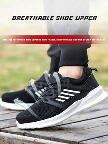 Dian Sen 1 Pair Men's Safety Training Shoes, Steel Toe Work Shoes, Durable And Comfortable, Suitable For Women, Anti-Puncture, Anti-Crush, Shock-Absorbing Sole, Rotary Buckle, Breathable, Perfect Gift For Hiking, Outdoor Activities, Lightweight EVA Sole - The New Black - View 4