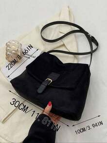 女士日常通勤时尚大容量纯色斜挎包 - 黑色 - 查看 2