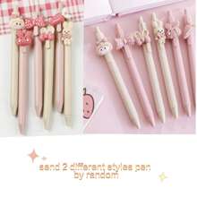 3-6支0.5毫米黑色凝胶墨水塑料点击粉色奶油色可爱女孩笔，2种款式随机发送 - 多色 - 查看 19