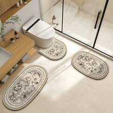 Bộ trang trí nhà cửa họa tiết hoa hồng cổ điển 1/3 chiếc, thảm thấm hút chống trượt cho phòng tắm, thảm tắm họa tiết cổ điển bằng gel silica, thảm chùi chân thấm hút hình chữ U cho bồn cầu và bồn rửa, thảm trang trí nhà bếp phòng tắm dày 2,5mm - Hoa hồng cổ điển - Xem 7