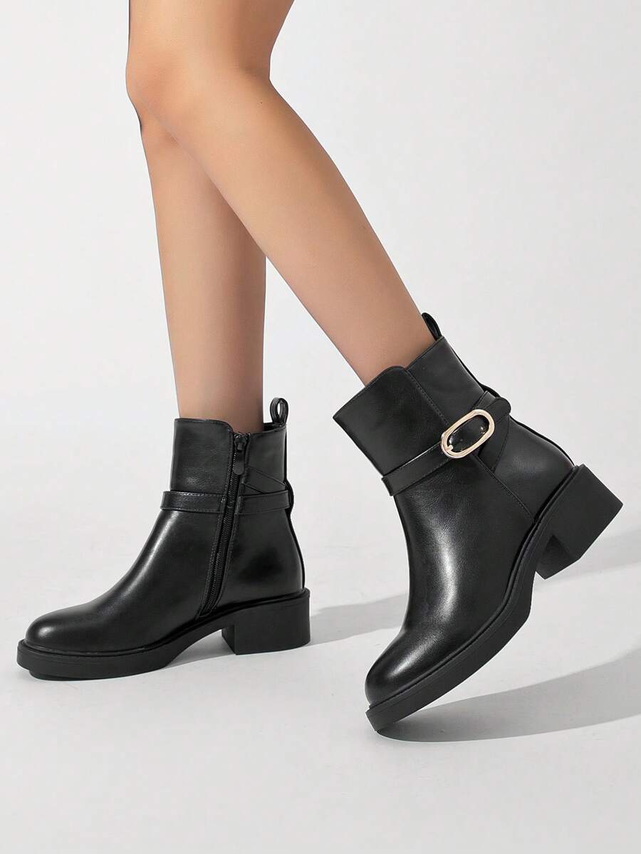 Solid Color Simple Versatile British Style Ankle Boots RevReaL All-Match Style Side Zipper Outdoor - Black - View 1