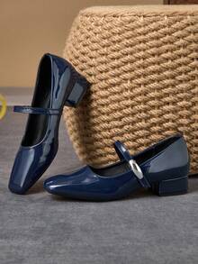 Damen 3cm Stoff-ummantelter Absatz Mode vielseitige weiße Mary Jane Pumps, geeignet für alle Jahreszeiten - Blau - Übersicht 4