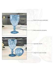 Juego de 6 copas de vidrio (240 ml) Bluelander, diseño elegante y resistente, perfectas para vino, agua o cócteles, ideales para reuniones y celebraciones - Azul - Ver 4