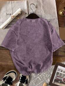 YUNCHIC - Áo thun nam kiểu vintage giặt mài, thiết kế đồ họa sáng tạo, dáng rộng thoải mái, nhẹ và thoáng khí, phù hợp cho các hoạt động ngoài trời mùa hè và mặc hàng ngày. - Màu tím - Xem 4