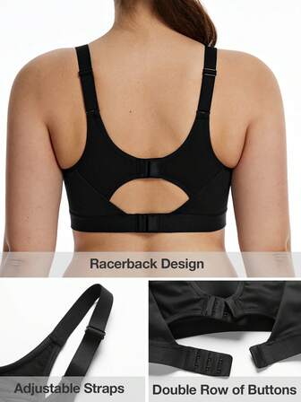 Wingslove 无钢圈轻盈运动文胸 - 胸部网眼透气，轻薄衬垫，时尚双后扣，适合日常、慢跑和瑜伽