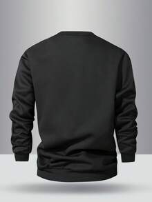 1pc Men's Fleece Crewneck Sweatshirts, Winter Thick Add Thermal Lined Wool Lining Pullover Gift For Boyfriend - Black - View 2
