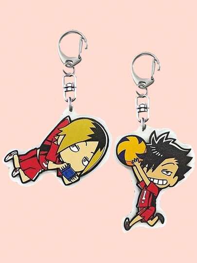 2D 平面，1/2 个排球亚克力钥匙扣 Kuroo Tetsurou，Kozume Kenma 可爱吊坠女孩礼物