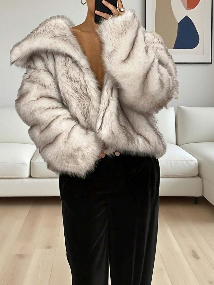 Women's Oversized Faux Fur Collar Loose Fashionable Casual Street Wear Jacket