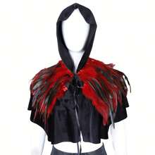 1pc Halloween Feather Shawl Short Velvet Cloak, Performance Party Feather Fake Collar Scarf Fur Cape